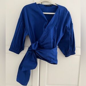 Zara Wrap Blouse Top szL Cobalt Blue-Near New